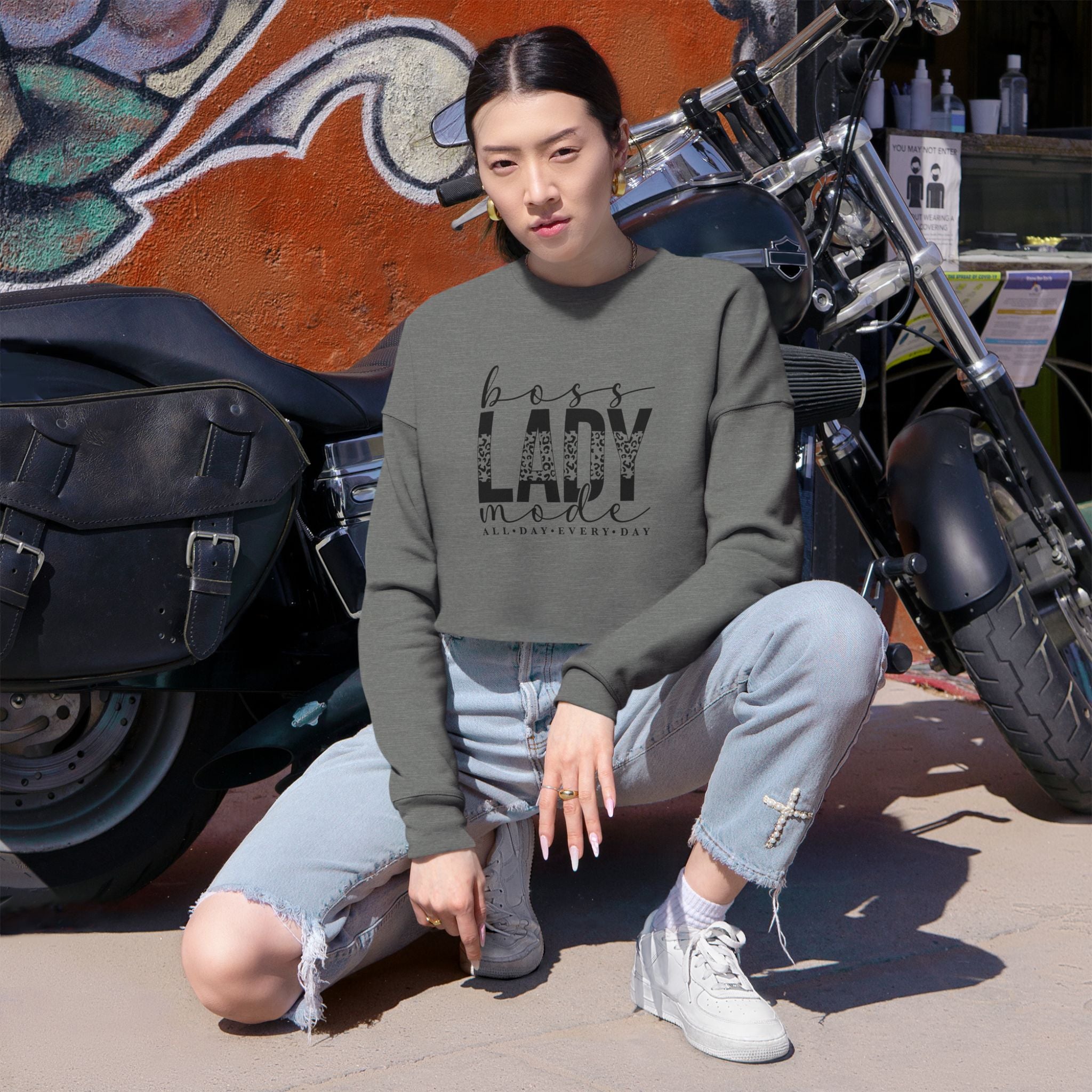 Cropped Sweatshirt — Badass Lady Graphic