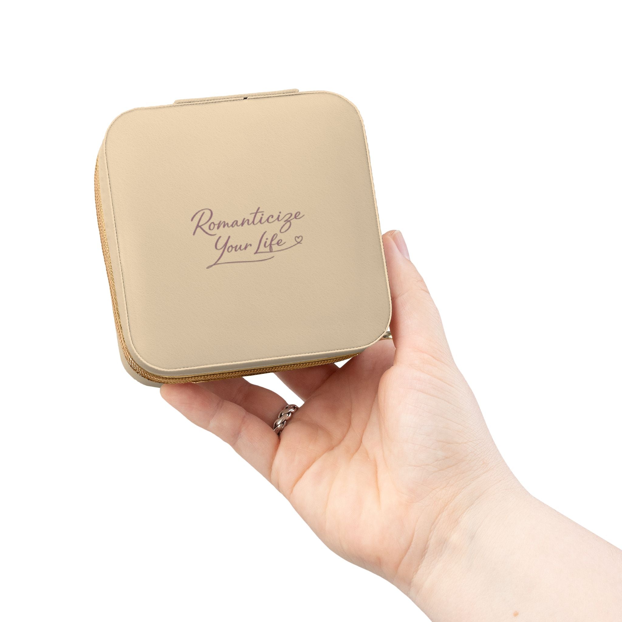Travel Jewelry Case — Compact Rose Gold Jewelry Organizer with Ring Slots & Compartments
