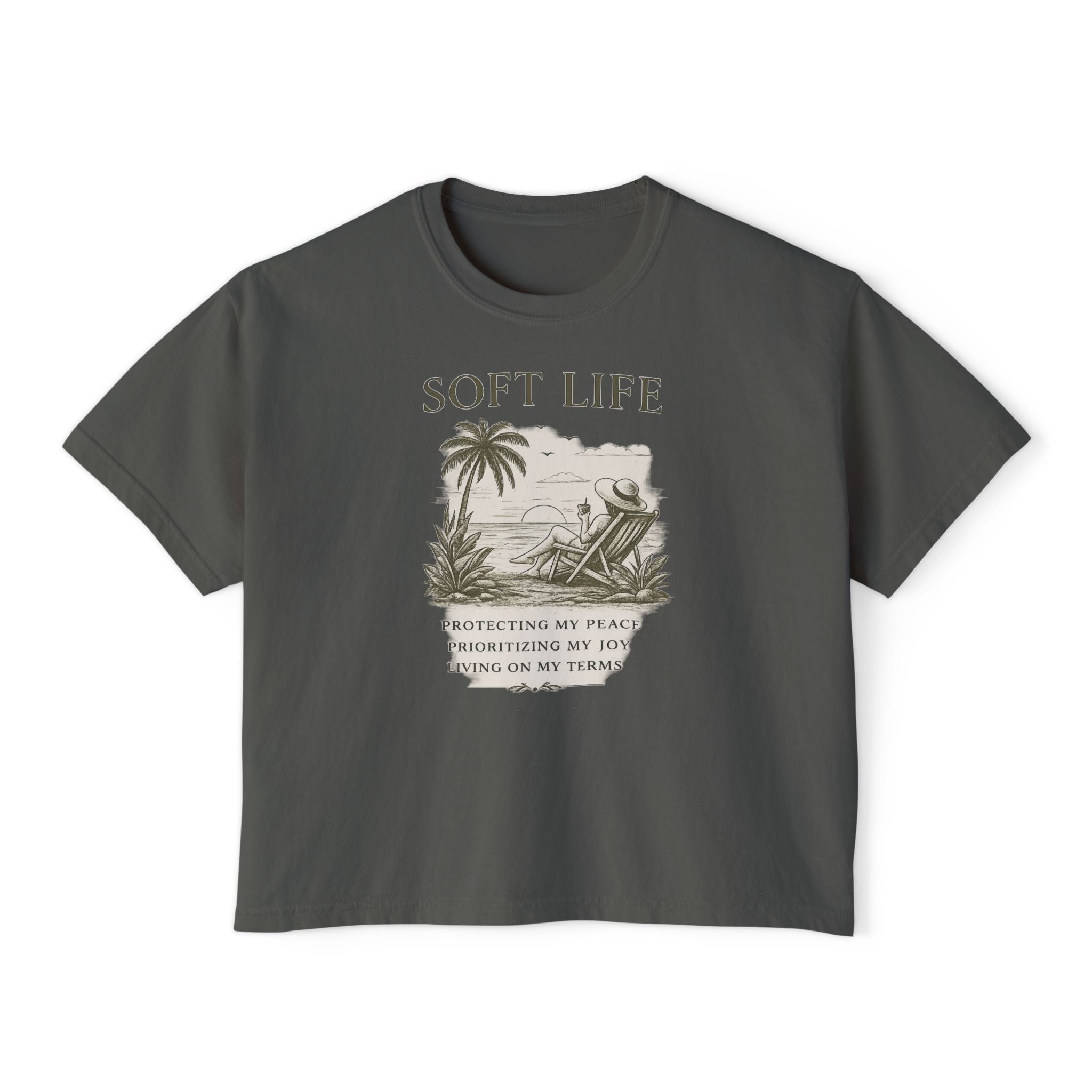 Soft Life Women's Boxy Tee — Relaxed Beach Vibes Graphic Tee