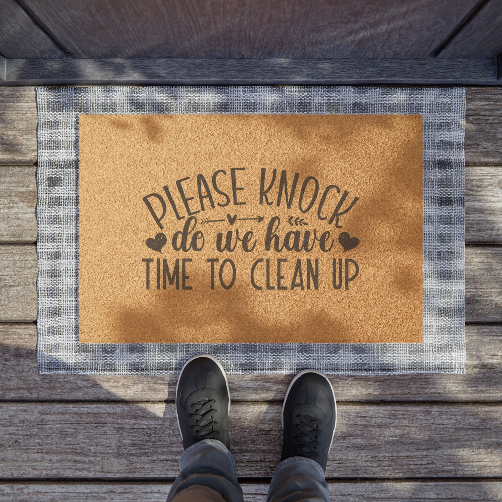 Doormat – "Please Knock, Do We Have Time to Clean Up" Funny Welcome Mat for Homes