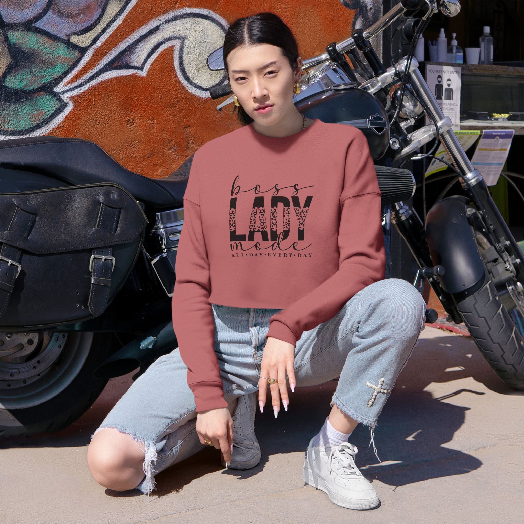 Cropped Sweatshirt — Badass Lady Graphic