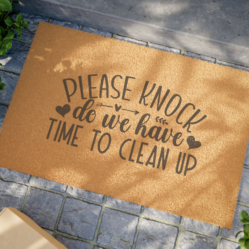 Doormat – "Please Knock, Do We Have Time to Clean Up" Funny Welcome Mat for Homes