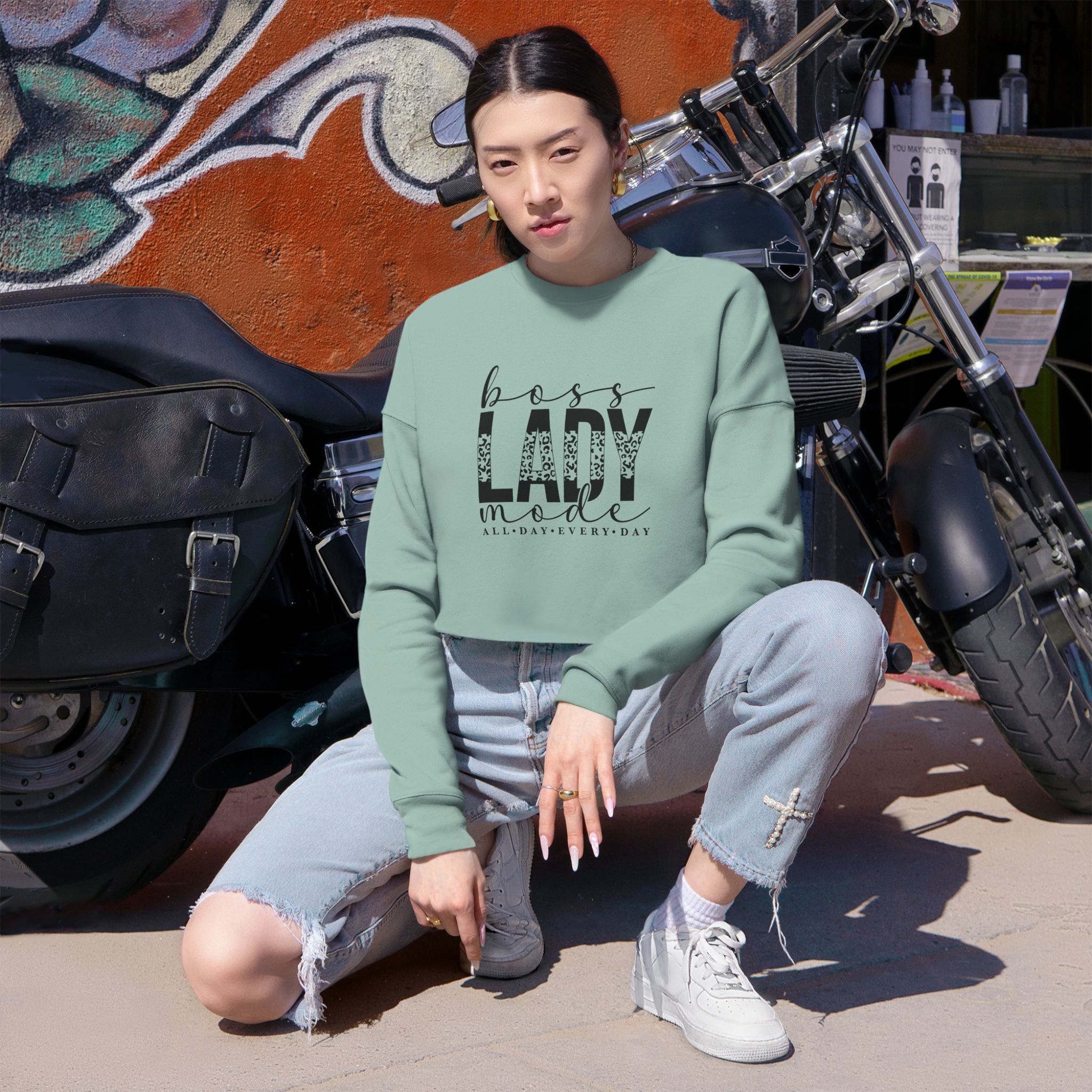 Cropped Sweatshirt — Badass Lady Graphic